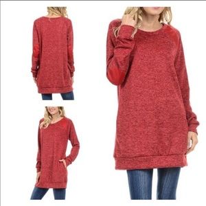 Red sweatshirt tunic with pockets NWOT